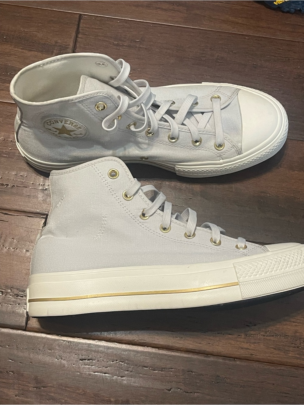 Converse High-Top Canvas Sneakers - White with Gold Trim